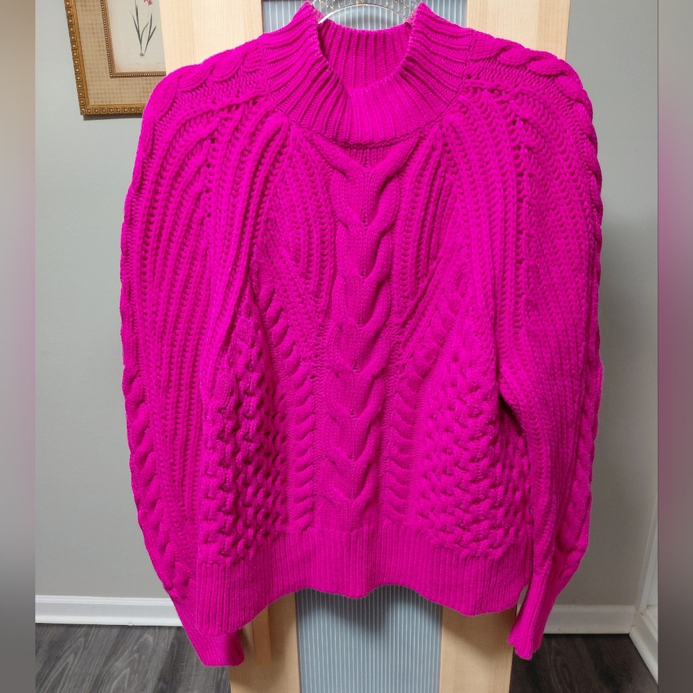 Banana Republic Fuchsia Cable Knit Turtleneck Sweater